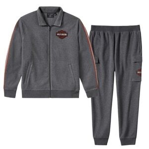 Men's Essential Fleece Track Jacket & Pant Set - Charcoal Grey - Size L